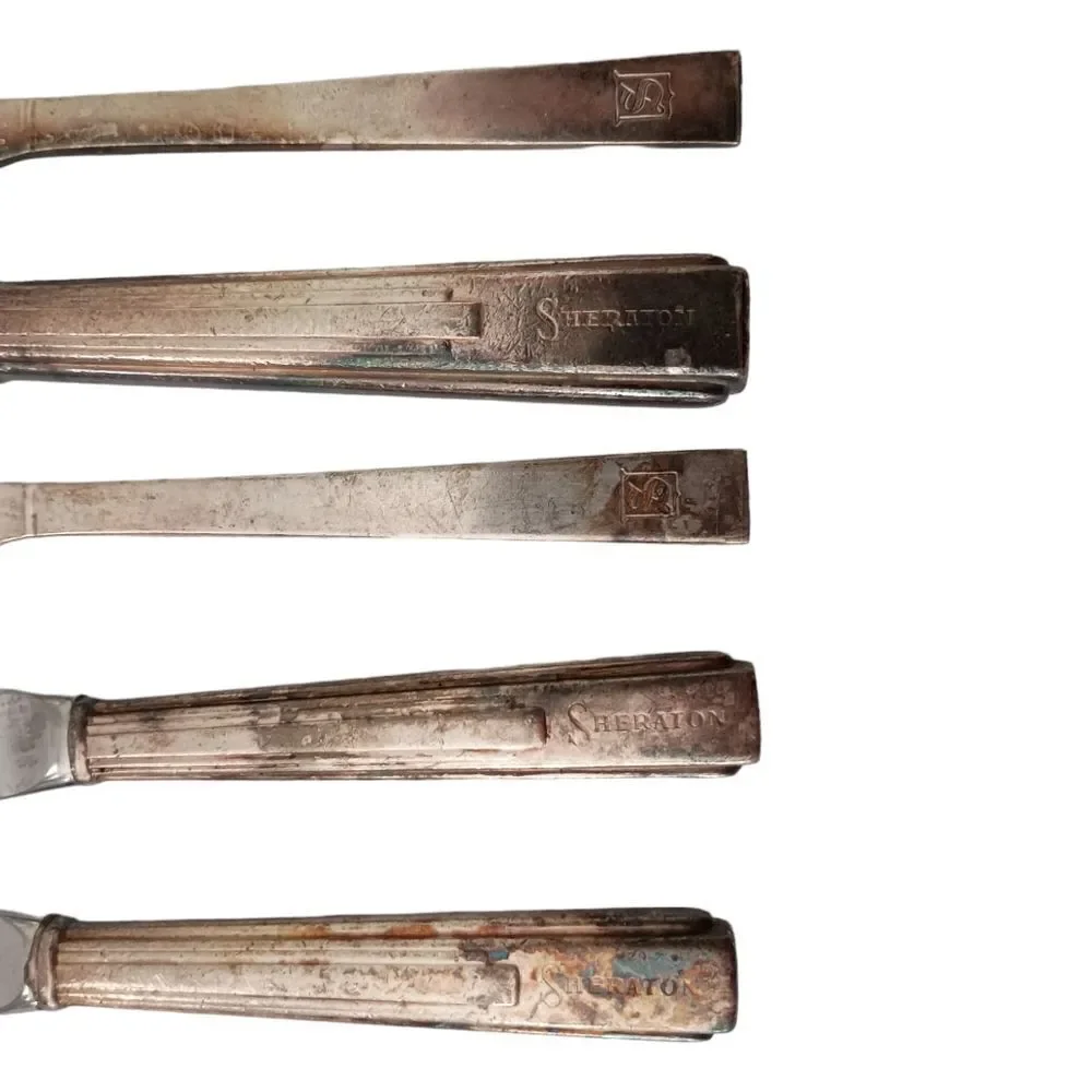 Vintage Sheraton Hotel Flatware Silver Plate‎ Logo Knives Knife Set Of 5 Mixed.